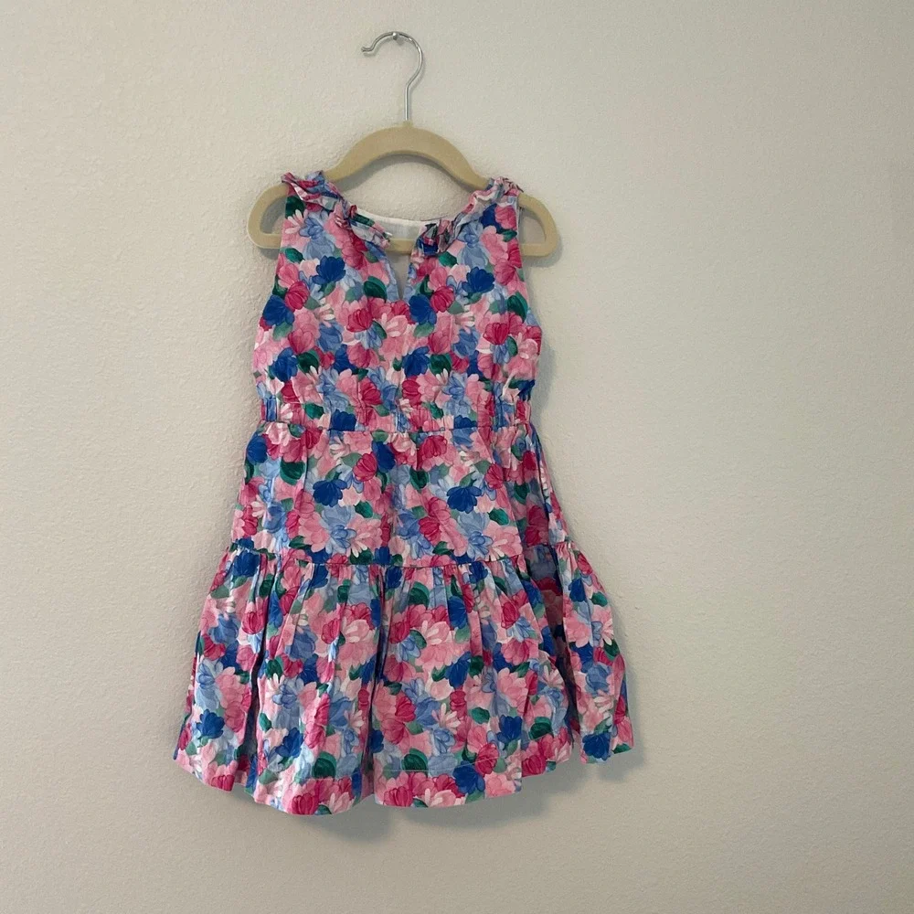 Mayoral Floral Ruffle Tiered Dress Kids Size 6 Pink Blue Excellent